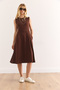 Women's Straight Bitter Brown Pocket Flared Dress Elb-19000480 - 2