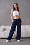 Women's Linen Drapey Pants High Waist Elastic Lace up Wide-Leg Casual Comfortable Pants - 4