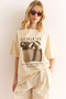Women's Beige Doguie Printed 2 Thread Relaxed Fit T-Shirt Tsh-19000903 - 4