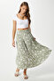 Women's Caty Elastic Waist Khaki Cream Long Skirt - 7