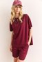Women's Burgundy Top Oval T-Shirt Bottom Pocket Shorts Set Tkm-19000303 - 6