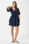 Women's Devin Navy Blue Elastic Waist Layered Midi Dress - 6