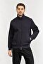 Navy Blue Men's Sweatshirt - Stand Collar and Zipper Closure, Logo 6D1Ma8 1Jhsz-0920 - 2