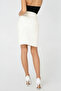 Midi Length Off-White Faux Leather Skirt, Stylish Slimfit Model C624-White - 5