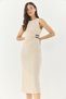 Women's Beige Midi Length Crepe Pencil Dress with Belt Accessories 2052 60283316 - 4