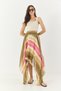 Women's Khaki Elastic Waist Lined Asymmetrical Bohemian Premium Tulle Skirt 252-3014 60283314 - 2