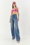 Women's Blue Rose Pattern Colorful Stone Printed High Waist Straight Denim Trousers 1071 60283315 - 5