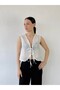 Front Lace-Up Vest Blouse Top Women White - 7