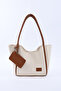 Cream - Tan Shk108 Snap-Button Faux Leather Wallet Makeup Bag Women's Hand and Shoulder Bag