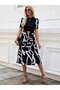 Women Short Sleeve Semi Turtleneck Top Viscose Bottom Print Woven Midi Dress - 4