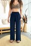 Women's Linen Waist Elastic Tie High Waist Wide Cut Pocket Summer Trousers