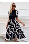 Dressify Women's Fashion Women's Short Sleeve Semi Turtleneck Top Viscose Bottom Patterned Woven Midi Dress - 3