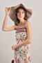 Burgundy Floral Linen Midi Dress - 3