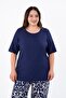 333931 Women's Linen Blouse with Side Slits Navy Blue - 4