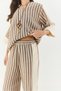 Women's Mink Striped V-Neck Necklace Accessory Linen Top and Bottom Set 25106 60283319 - 6