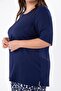 333931 Women's Linen Blouse with Side Slits Navy Blue - 3