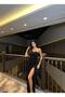Single Shoulder Slit Flowers Fabric Dress Black 583203 - 2