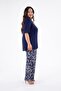 333931 Women's Linen Blouse with Side Slits Navy Blue - 6