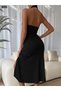 Women's Backless Midi Sandy Dress with Cross Neck Collar and Slit Detail - 3