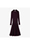 Women's Long Sleeve Polo Neck Wool Claret Red Dress - 5