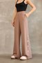 Women's Button Detailed Wide Leg Trousers – Elastic Waist, Comfortable Fit, Seasonal - 4