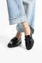 Black Crinkled Patent Leather Buckle Vegan Leather Women's Loafer Shoes |   Comfortable Daily Office Stylish Shoes