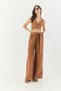 Women's Camel Natural Linen Tied Seamless Triangle Crop Elastic Waist Loose Trousers Bohemian Set 60283322 - 4