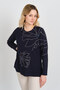Women's Beaded Embroidered Patterned Long Sleeve Mother Blouse 5737 Navy Blue