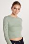 Women's Slim Fit Cotton Long Sleeve Solid Green Crew Neck Blouse