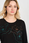 Women Beaded Embroidered Side Slits Crew Neck Mother Blouse 5722 Black - 3