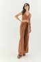 Women's Camel Natural Linen Tied Seamless Triangle Crop Elastic Waist Loose Trousers Bohemian Set 60283322 - 5