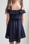 Girl's Navy Blue Polka Dot Summer Dress with Off-The-Shoulder Straps – Lightweight Fabric with Ruffle Detail - 3