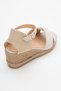 Mi̇ri̇a Beige Suede Genuine Leather Cross-Strapped Women's Wedge Heeled Sandals - 5