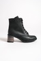 Dianax Lace-Up Zippered Orthopedic Heeled Women's Boots - Black - 6