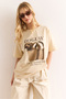 Women's Beige Doguie Printed 2 Thread Relaxed Fit T-Shirt Tsh-19000903 - 5