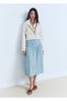 Soft Denim Midi Skirt with Shirring Detail - 2