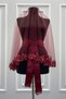 Burgundy Bridal Veil Set, Sparkling Crystal Glass Beads and Sequins Embroidered Henna Veil 6 Pieces - 4