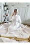 Rose detailed balloon sleeve lined evening dress -white - 2