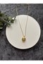 Gold Colored Oval Steel Necklace – Elegant Design with Zircon Stone and Star Motif