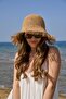 Hand Knitted Fringed Straw Hat Camel