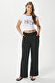 Women's Sasha Cool Texture Waist Elastic Black Palazzo Pants - 7