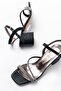 S-900 Black Banded Stone Thick Transparent Heeled Women's Shoes - 4