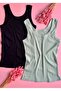 Linea, 2-Piece Green and Black Color, Ribbed Thick Strap, Cotton Women's Undershirt
