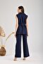 Premium Fabric Jacket Vest Pants Belted Women's Set - 8