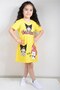 Girl's Yellow Kuromi Printed Combed Cotton Dress (100% Cotton)