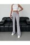 Gray High Waist Belted Spanish Wide Leg Scuba Crepe Fabric Leggings - 2