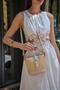 Cream Wicker Women's Modern Design Buckle Hand and Shoulder Bag - 4