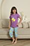 Mother Daughter Short Sleeve Crew Neck Printed Lemon Purple Pajamas Set - 2