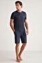 Men's Short Sleeve Navy Blue Shorts Pajama Suit C0T1N4Otf