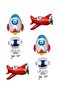 Set of 6 Space Themed Foil Balloons Astronaut, Rocket Airplane Foil Balloon - 3